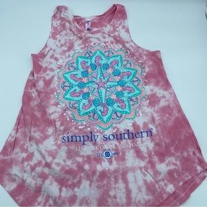 Simply Southern Pink Tie Dye With Seahorses Womens Tank Top Size Medium